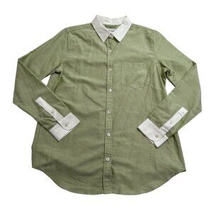 Marie Marot Button Front Shirt in Green White